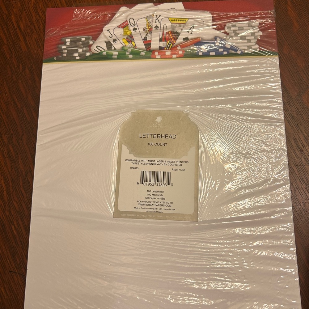 Poker Themed Letterhead - 100 Count